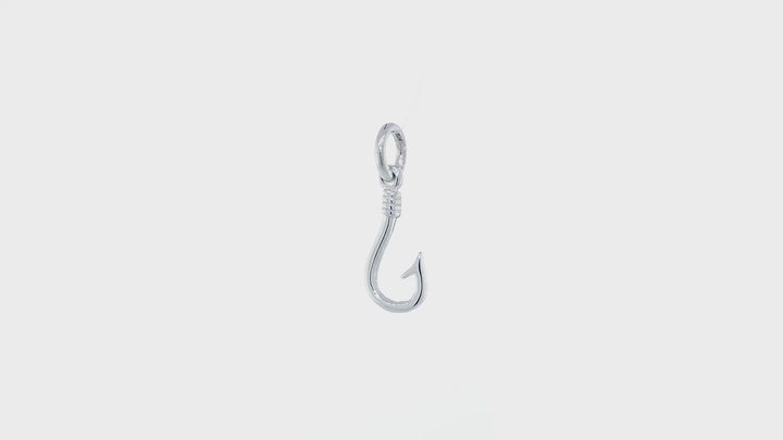 12mm Fishermans Barbed Hook and Knot Fishing Charm in 14k White Gold