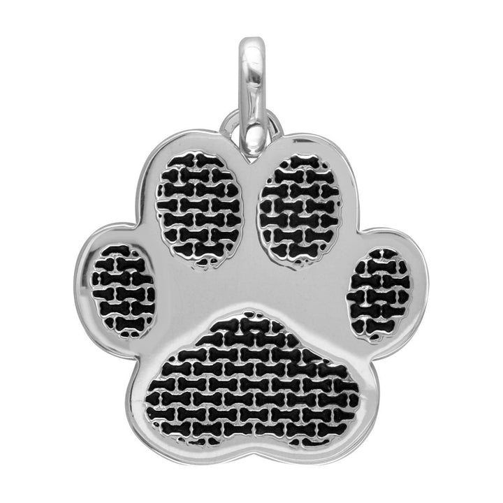 Jumbo Dog Paw Charm with Black in 14k White Gold