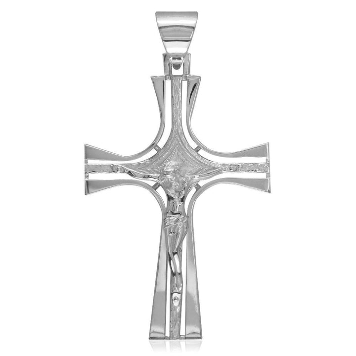 Extra Large Crucifix Cross Pendant, 49mm in 14K White Gold
