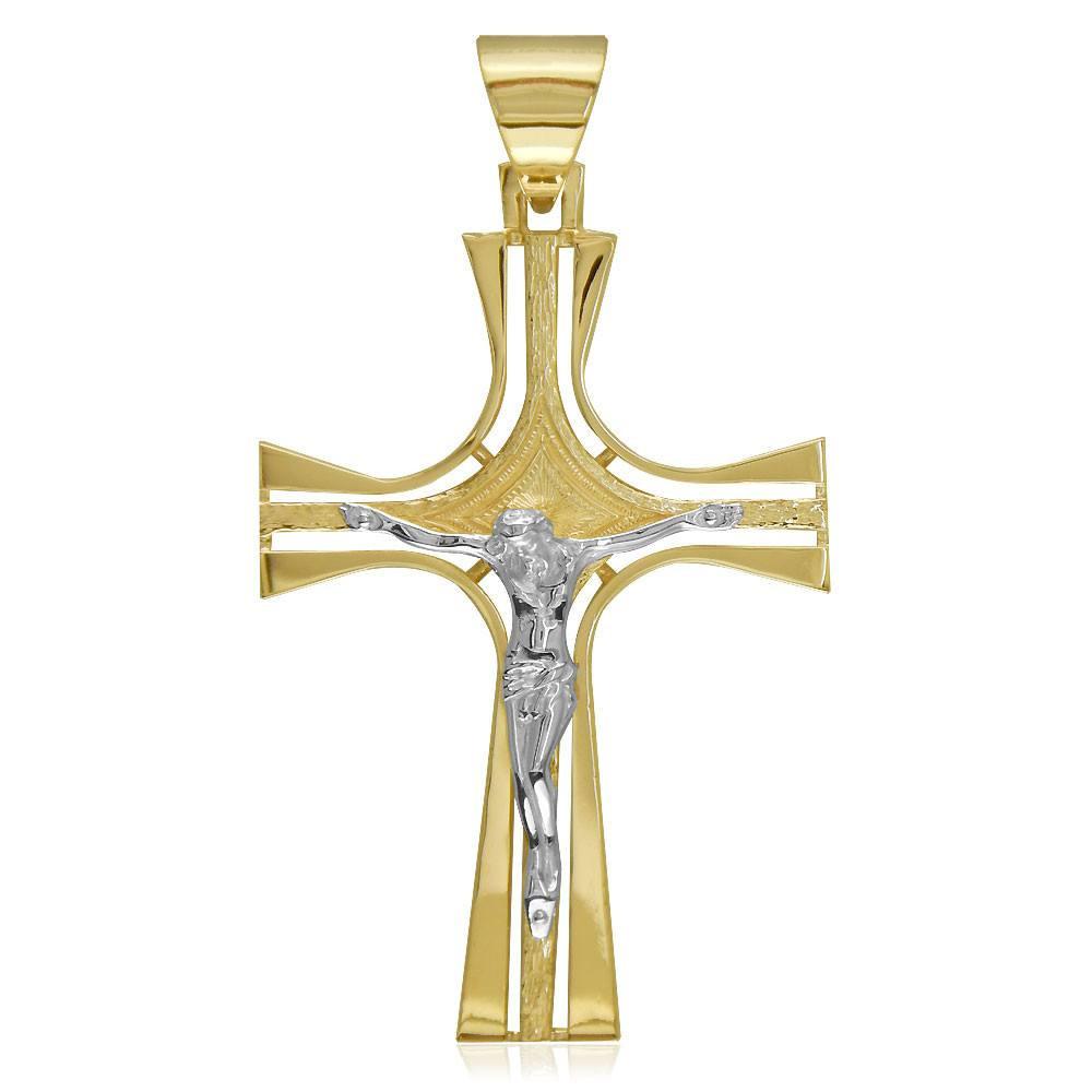 Large Crucifix Cross in 14k Yellow and White Gold