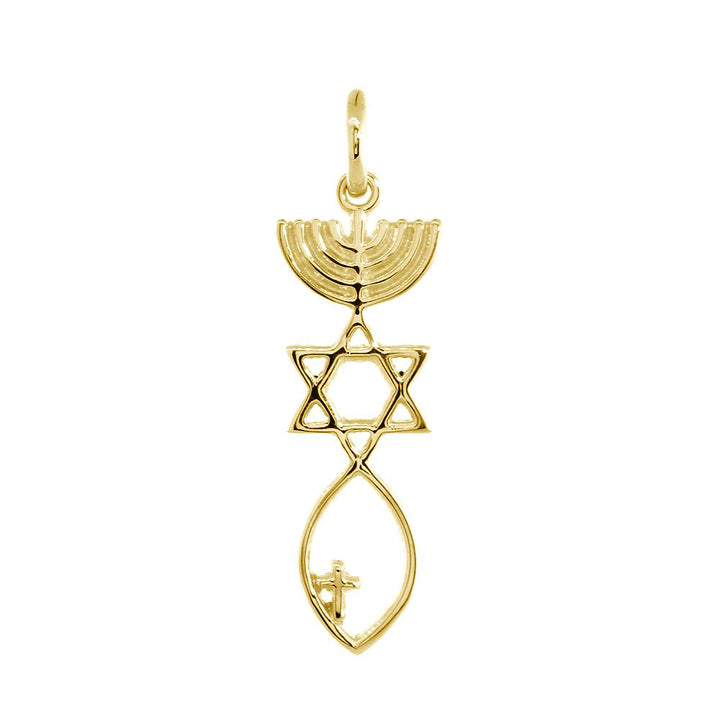 Small Messianic Seal Jewelry Charm with Small Cross in 14K Yellow Gold