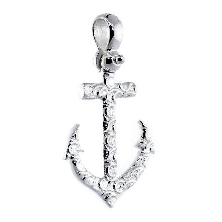 24mm Anchor Charm with Wave Pattern in 14k White Gold