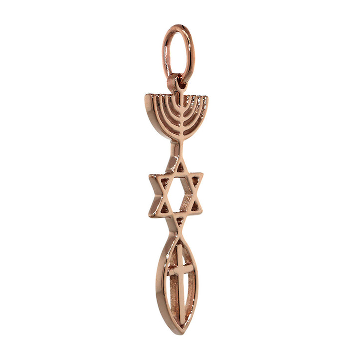 Medium Size Messianic Seal Jewelry Charm with Large Cross in 14k Pink, Rose Gold