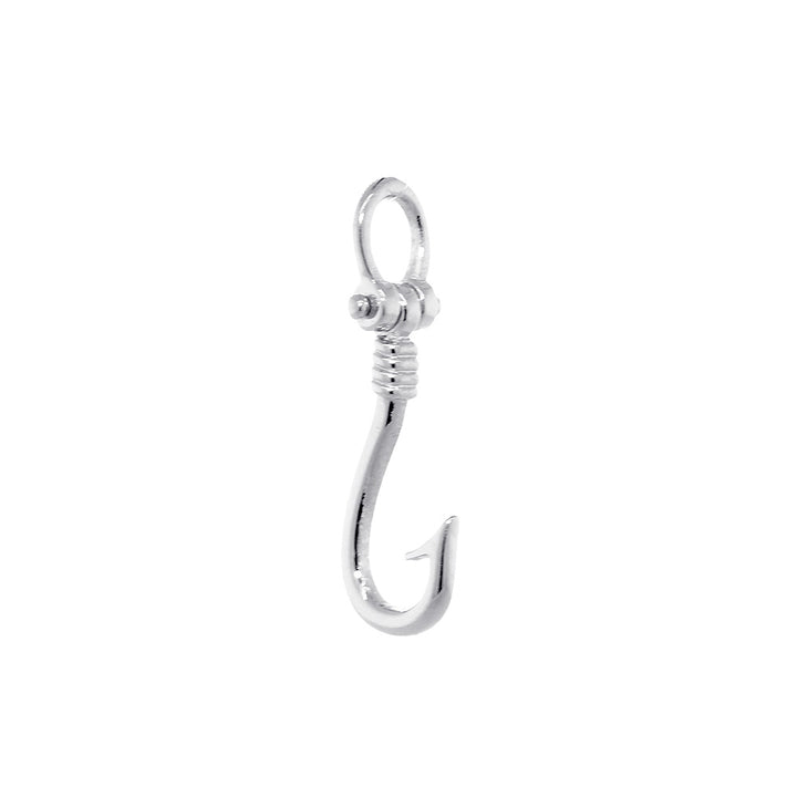 16mm Fishermans Barbed Hook and Knot Fishing Charm in Sterling Silver