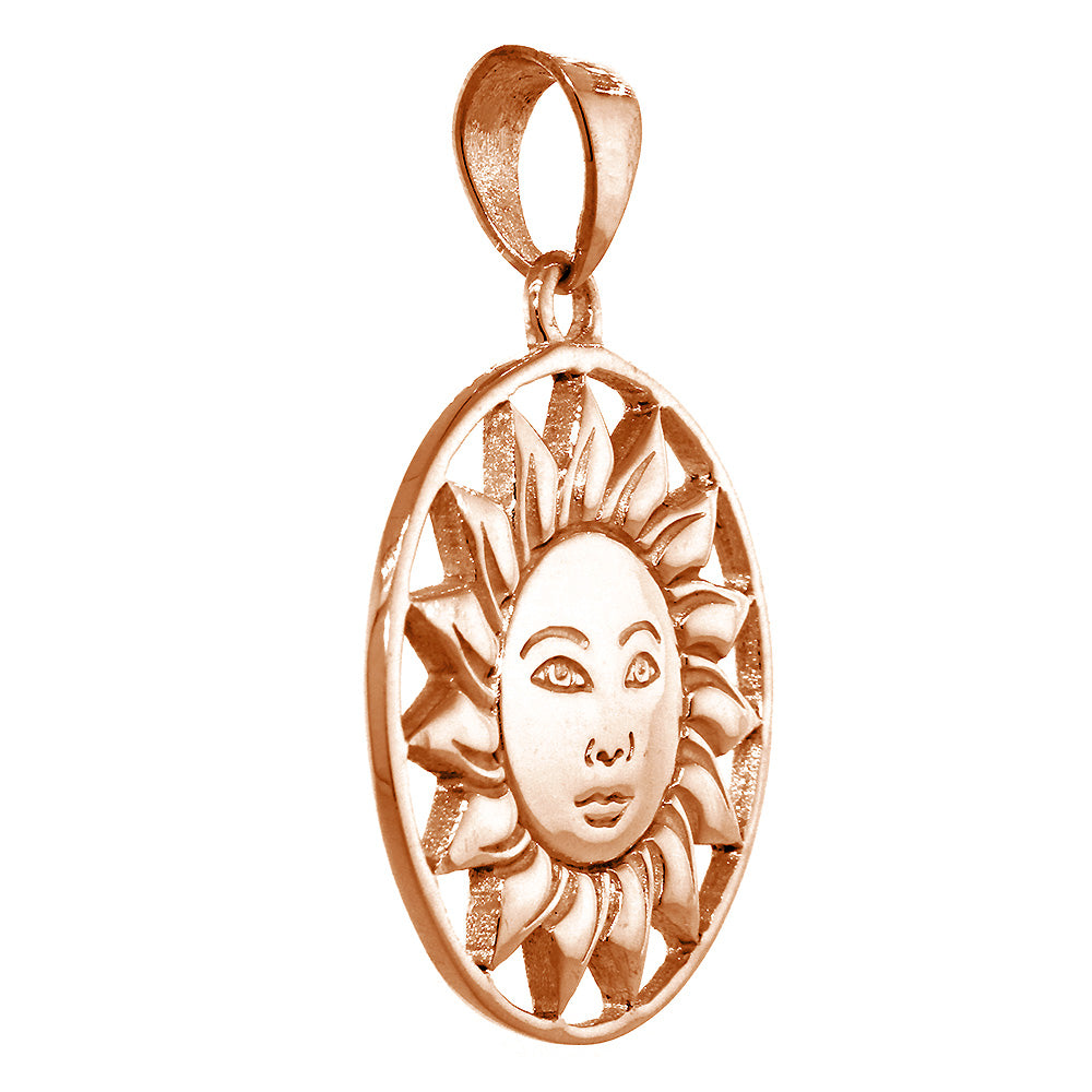 30mm Sun in His Splendor, In His Glory, Face on Sun Charm in 14k Pink, Rose Gold