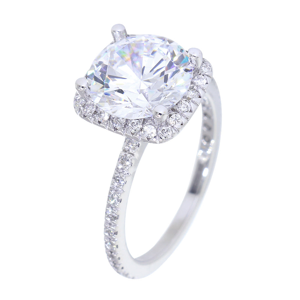 Cushion Halo 2.75CT Round Center Diamond Engagement Ring Setting, 0.43CT Total Sides in 14k White Gold