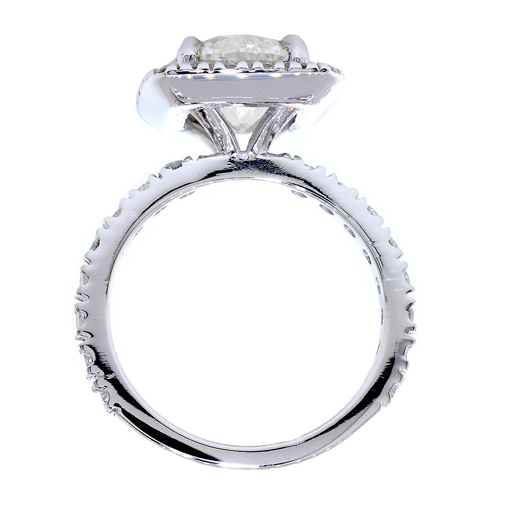 Cushion Halo and 9mm Round Diamond Center Engagement Ring Setting, 0.87CT Total Sides in 14k White Gold
