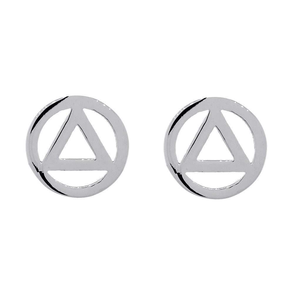 10mm AA Alcoholics Anonymous Sobriety Charm Post Back Earrings  in 14k White Gold