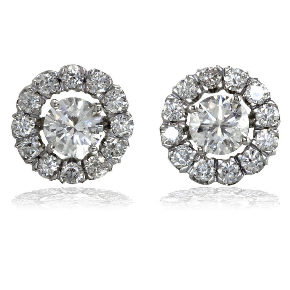 18K White Gold Diamond Halo Earring Jackets, 0.65CT, Diamond Studs Not Included