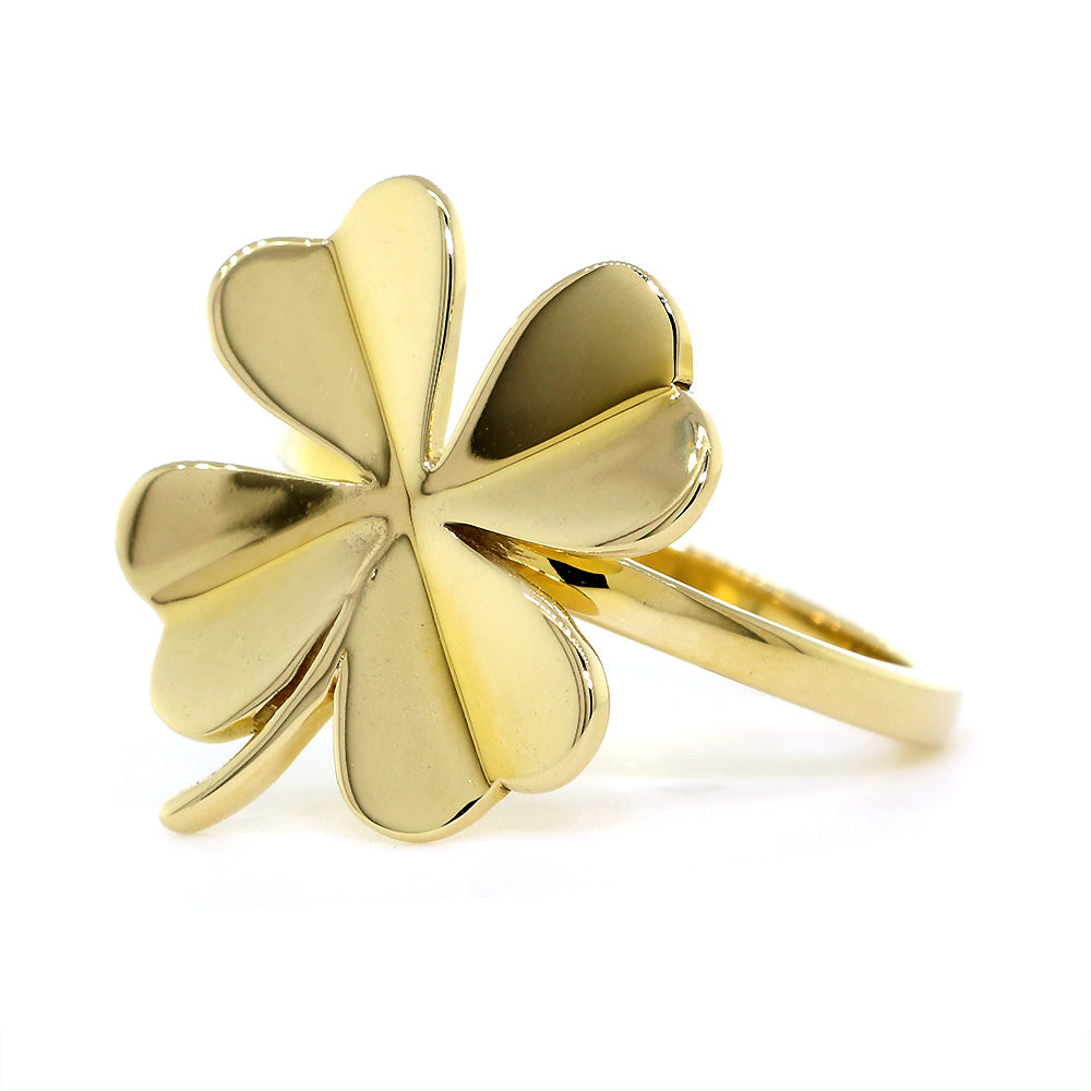 15mm Four Leaf Clover Ring in 14k Yellow Gold