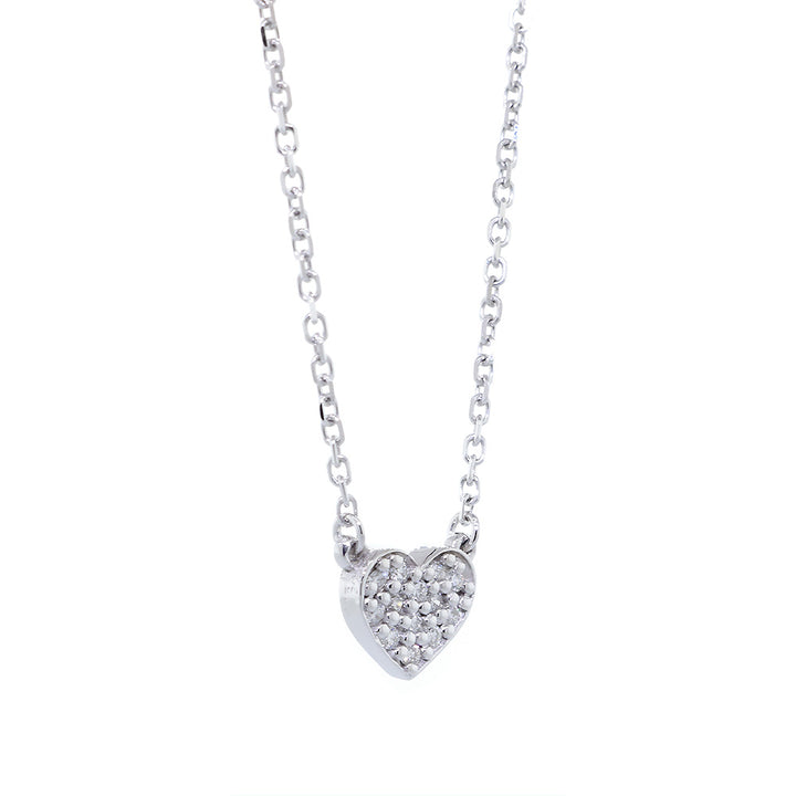 9mm Wide Diamond Heart Filled Pendant and Chain Necklace, 0.12CT, 16 Inches Total in 14K White Gold