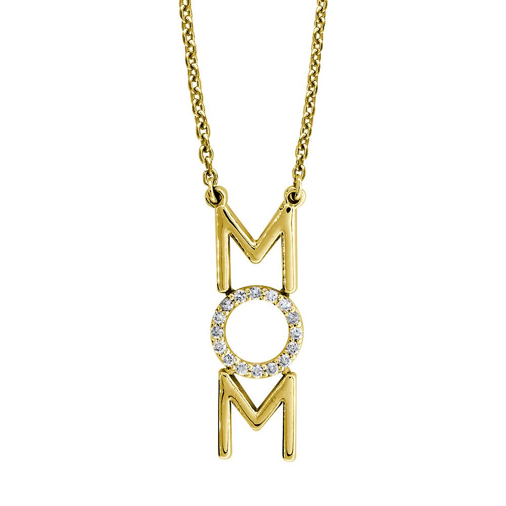 Diamond MOM Necklace, 0.16CT, 16" Inch Chain in 14K Yellow Gold