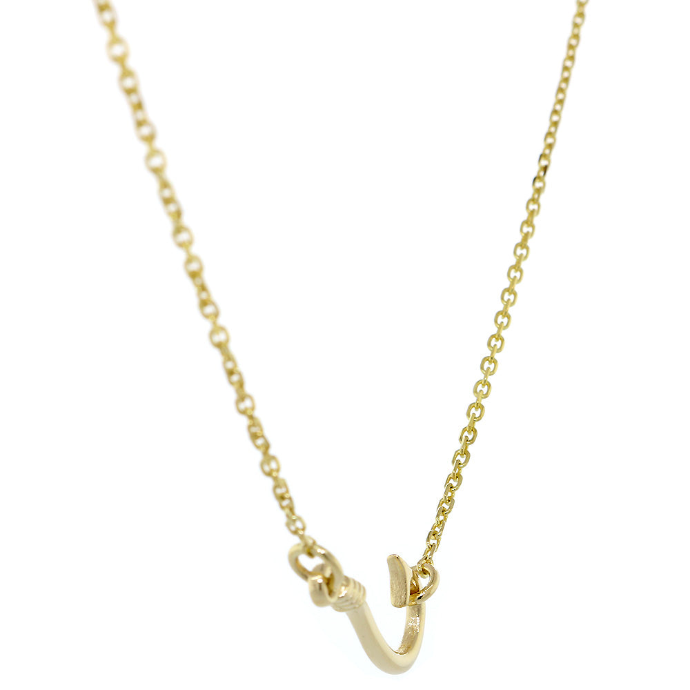 16mm Fishermans Barbed Hook and Knot Fishing Charm Necklace 19 Inches in 14k Yellow Gold