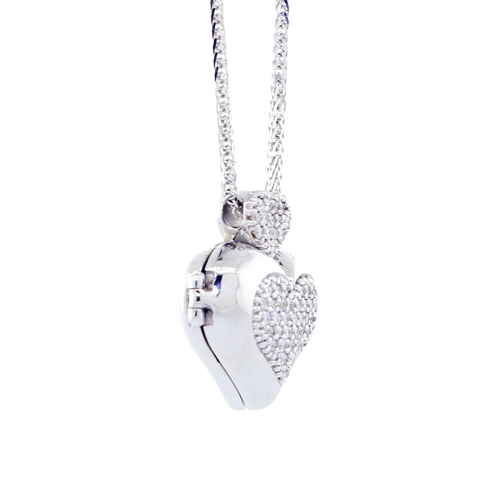 20 mm Diamond Heart Locket Pendant and Chain, 0.45 CT, 16 IN in 14K White Gold