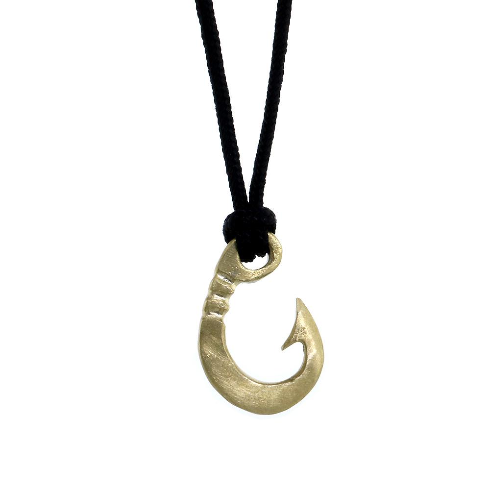 Hard Edge Fish Hook Necklace, 1 inch Size by Manny Puig in Bronze