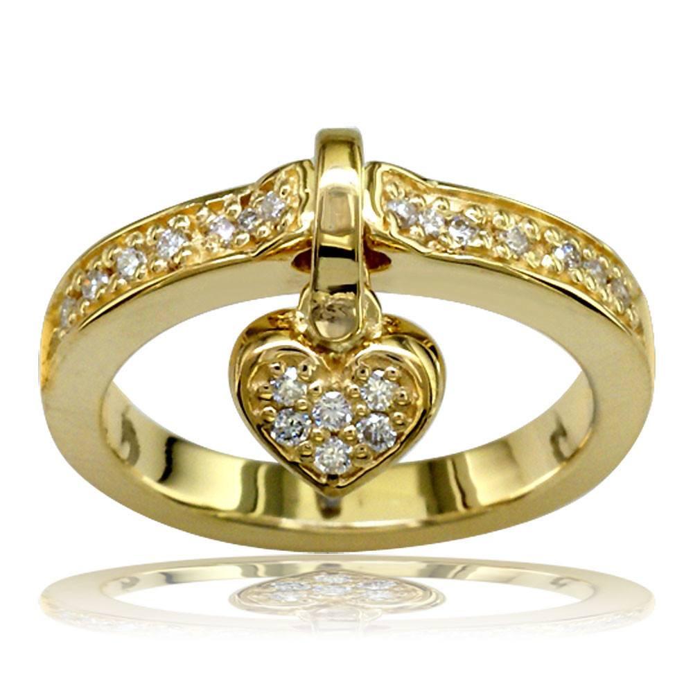 Presenter yderligere fossil Dangling Heart Charm Diamond Ring in 18K Yellow Gold, 0.25CT – Sziro Jewelry