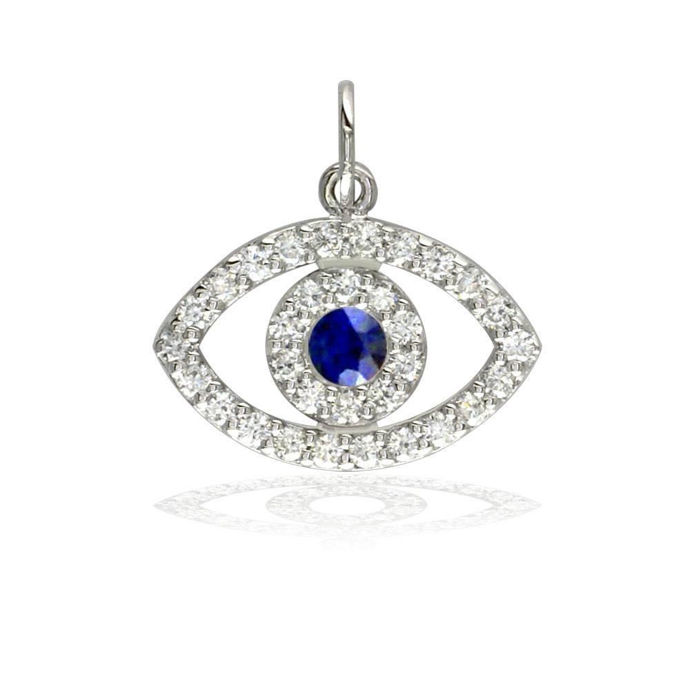 Sziro Sparkles Sapphire and Diamond Evil Eye Charm in 14K White