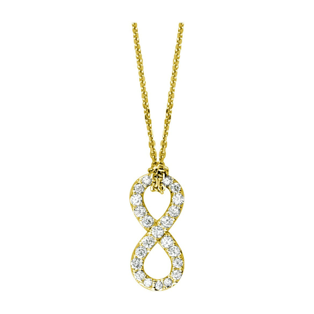 17" Total Length Small Flowing Infinity Charm Set with Diamonds, 0.55CT, and has a Knotted Chain,9mm x 20mm #Z4866 in 14K yellow gold