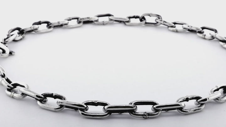 Mens Hardware Oval Link Chain with Black, 22 Inches Long in 14K White Gold