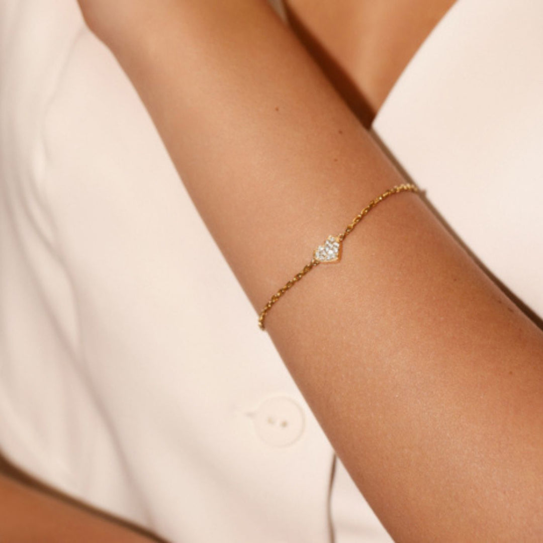 Single Heart Diamond Bracelet in 14K Yellow Gold, view 6