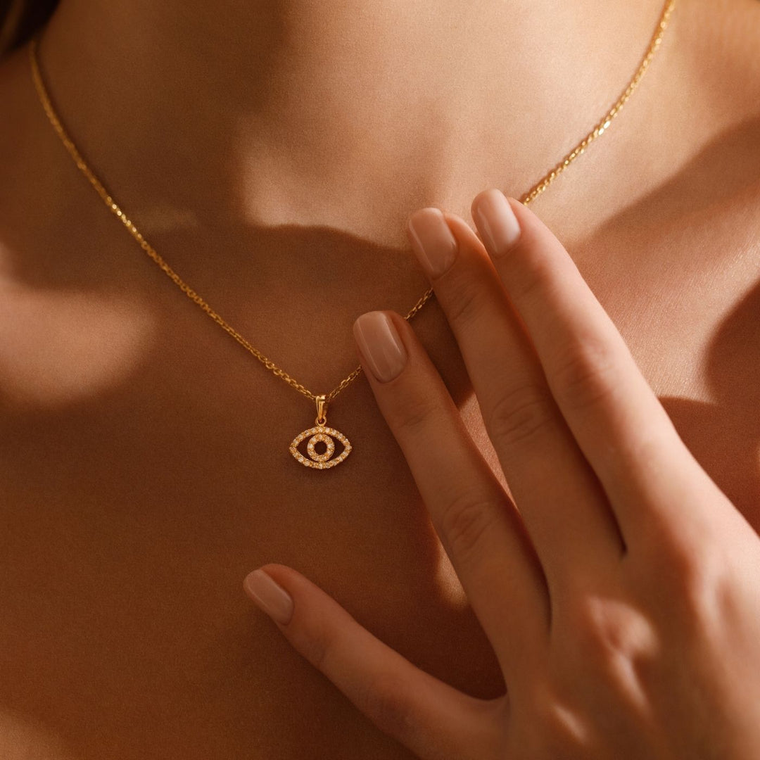 Diamond Evil Eye Charm in 14K Yellow Gold, view 6