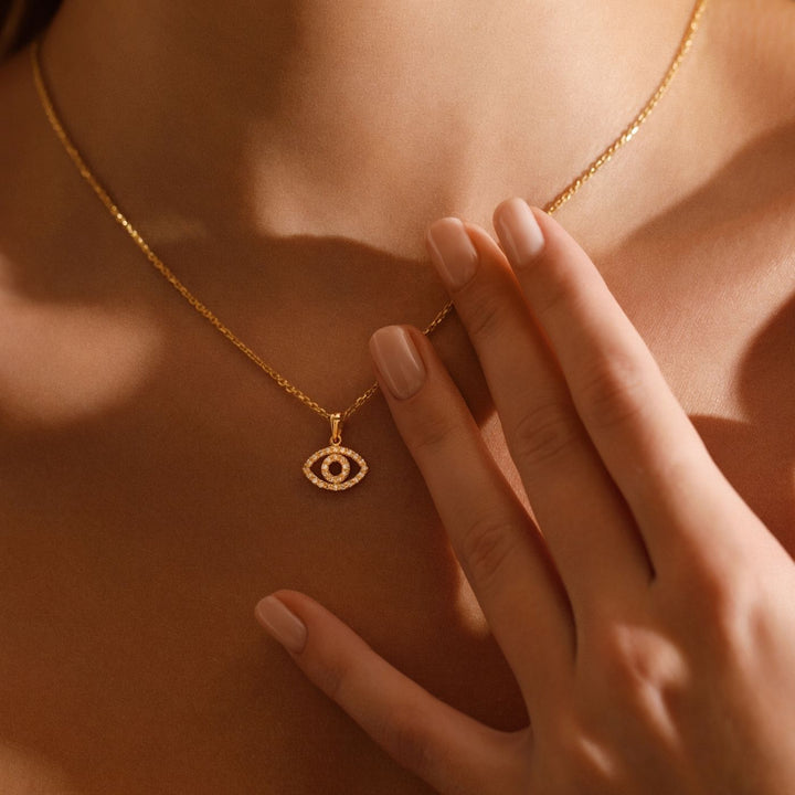 Diamond Evil Eye Charm in 14K Yellow Gold, view 6