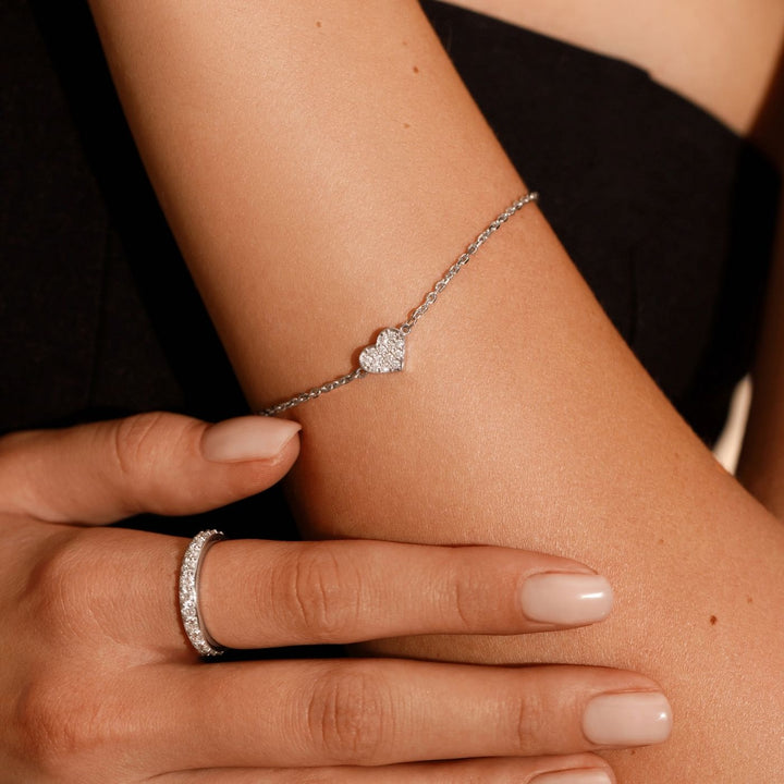 Single Heart Diamond Bracelet in 14K White Gold, view 6