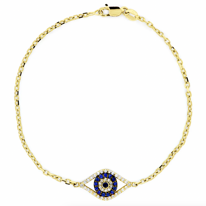 Evil Eye 7-Inch Bracelet, 14K Yellow Gold