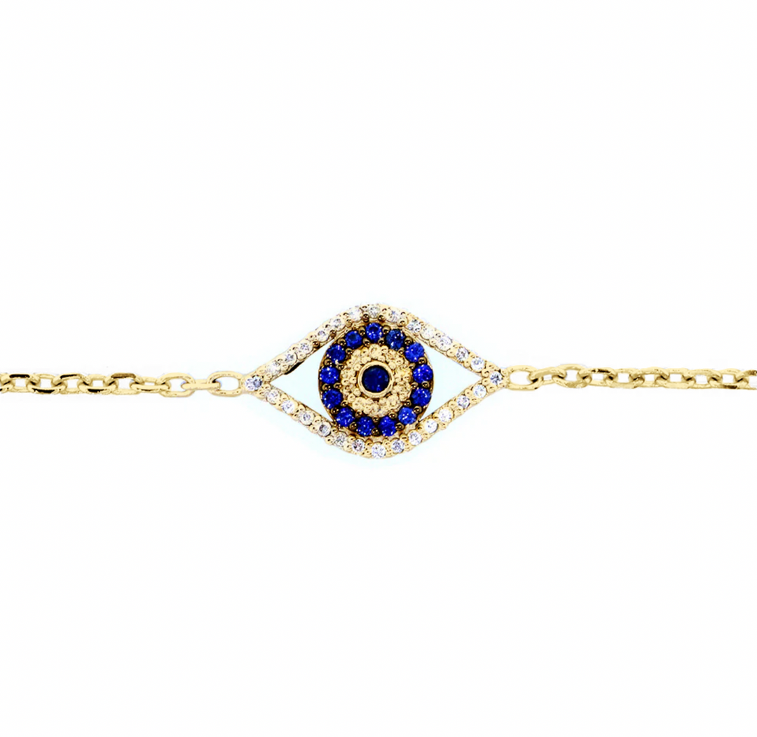 Evil Eye 7-Inch Bracelet, 14K Yellow Gold