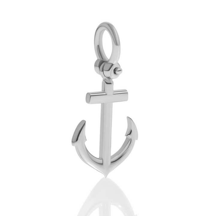 Anchor Charm with Wave Pattern in Sterling Silver