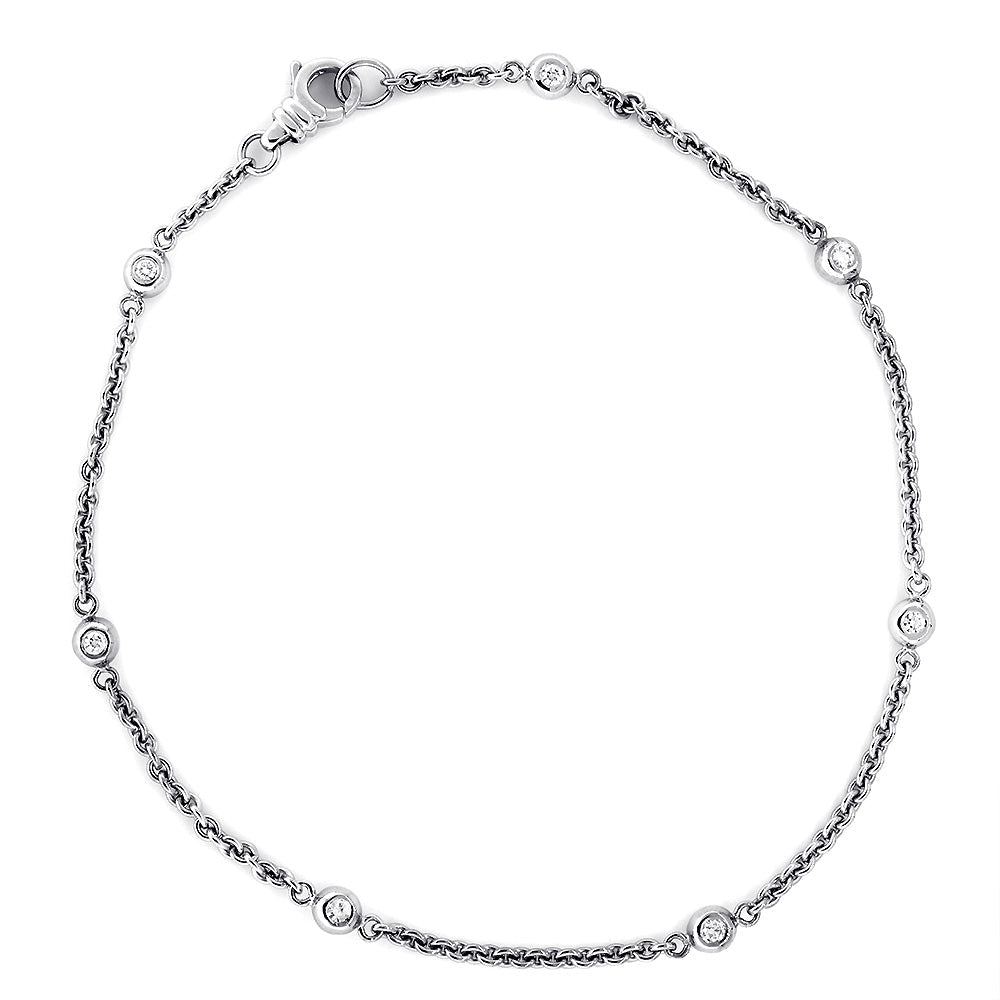 Diamonds by the Yard Diamond Bead and Rolo Chain Anklet, 7 Beads, 0.65CT, 10.5 Inches, in 14k White Gold