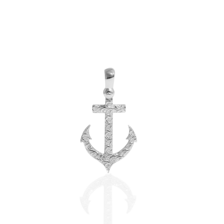 Anchor Charm with Wave Pattern in Sterling Silver