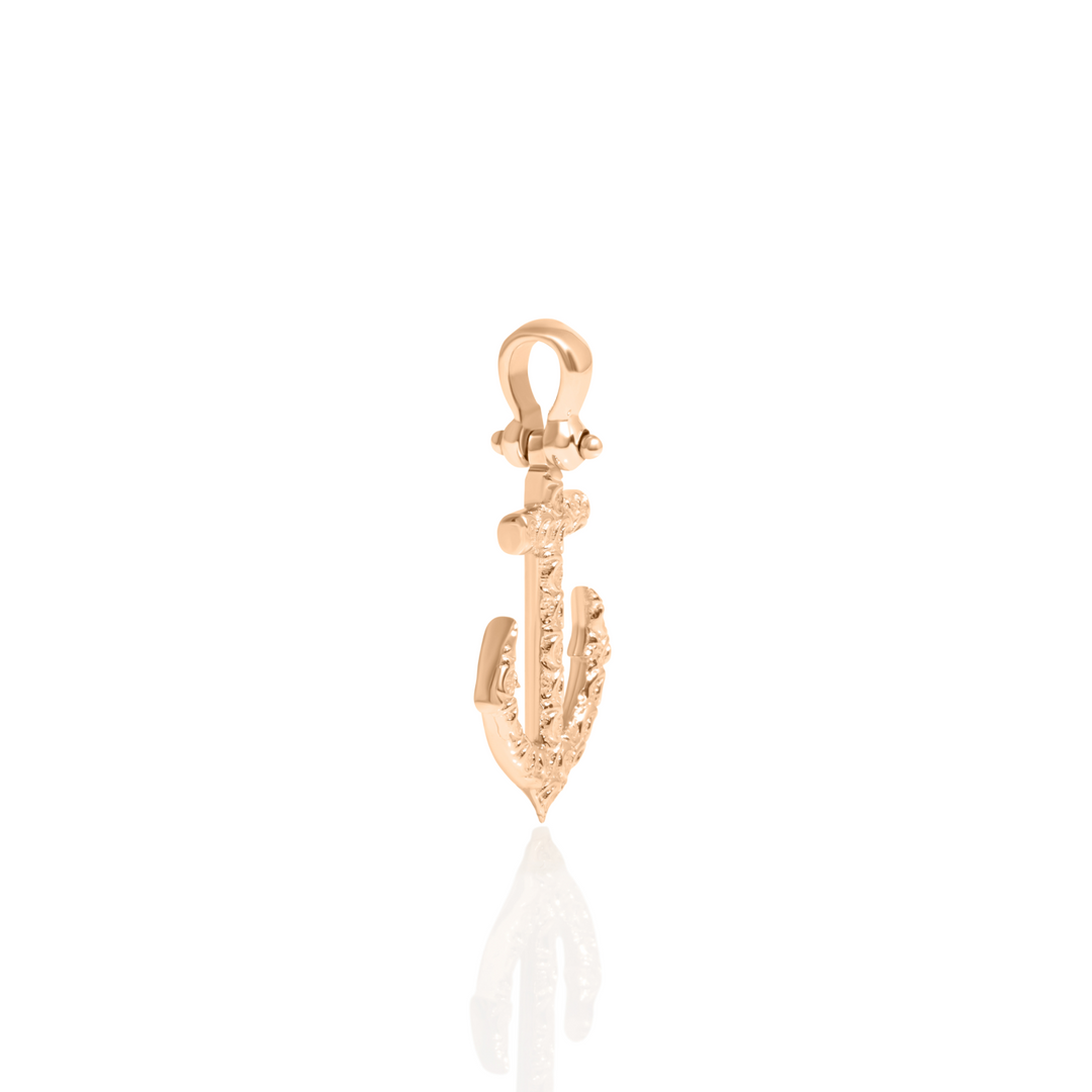 Anchor Charm with Wave Pattern in 14K