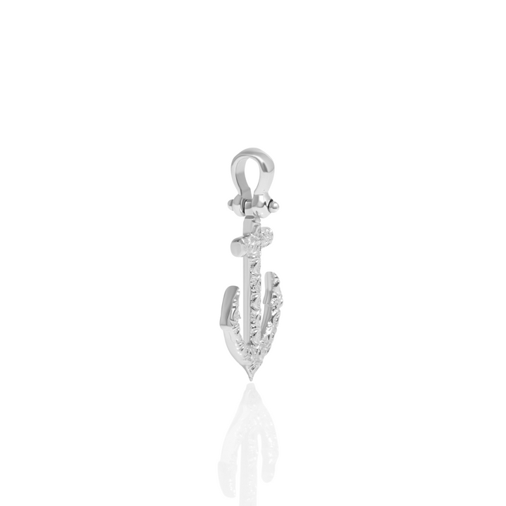 Anchor Charm with Wave Pattern in Sterling Silver
