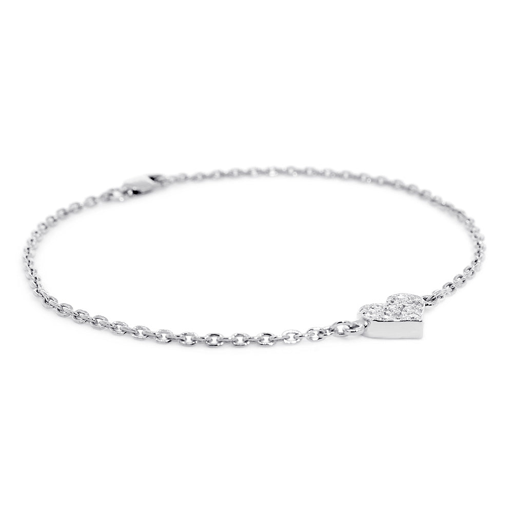 14K White Gold Diamond Heart Bracelet, 0.15CT, 7 Inch