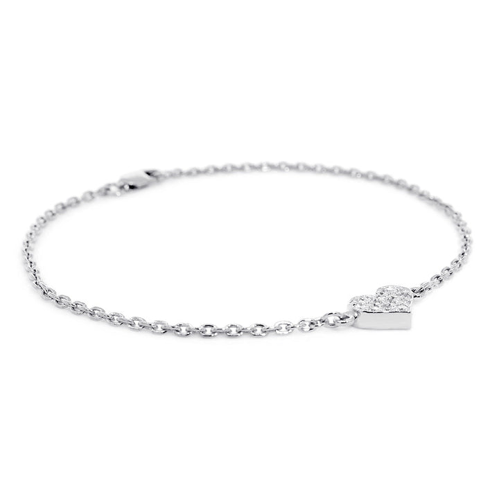 14K White Gold Diamond Heart Bracelet, 0.15CT, 7 Inch