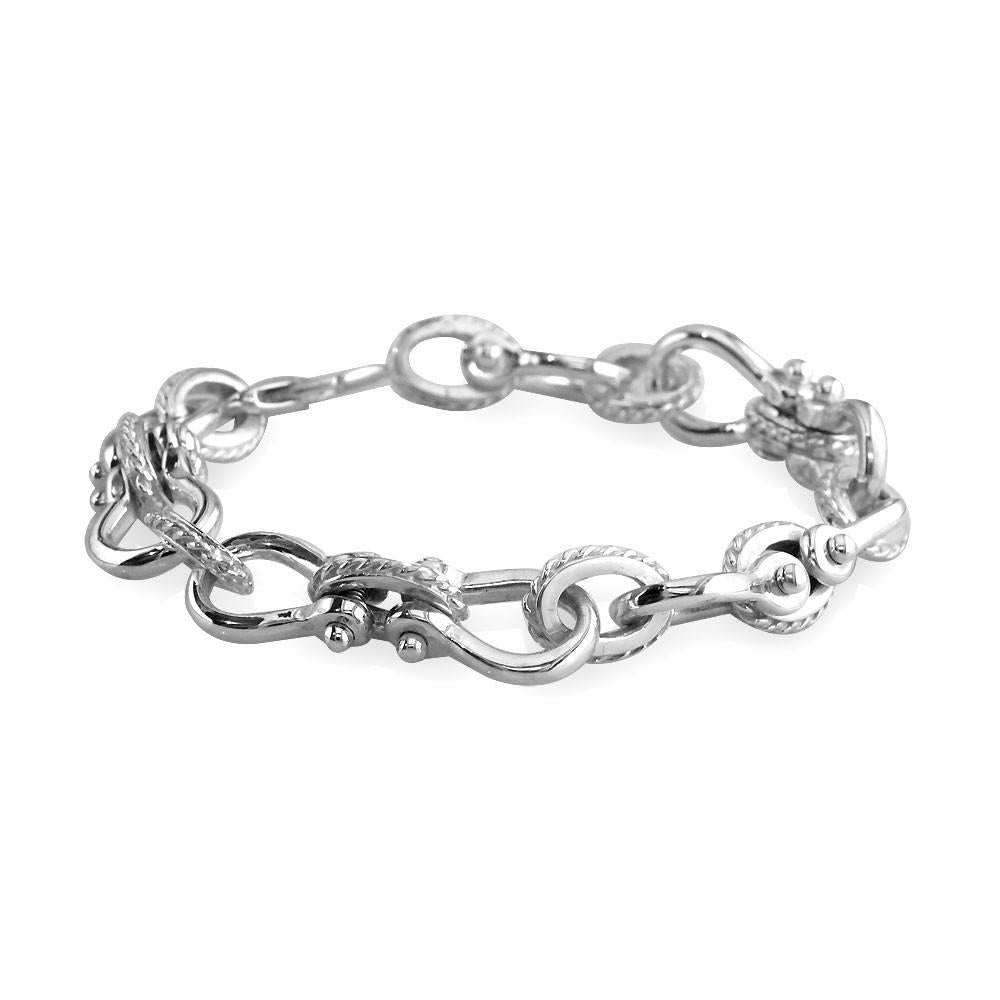 Mens Shackle and Rope Links Bracelet in 14k White Gold