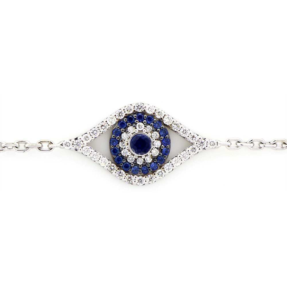14K White Gold Evil Eye Bracelet With 0.30Ct Tw Blue Sapphires & 0.28Ct Tdw Diamonds