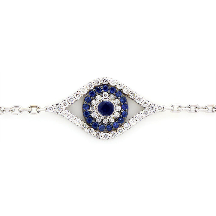 14K White Gold Evil Eye Bracelet With 0.30Ct Tw Blue Sapphires & 0.28Ct Tdw Diamonds