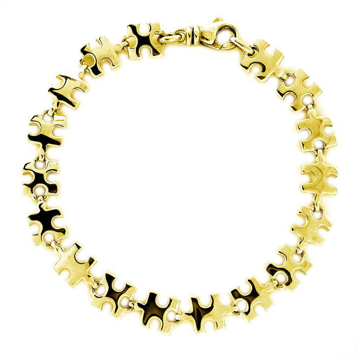 Autism Puzzle Piece Links Bracelet in 14k Yellow Gold
