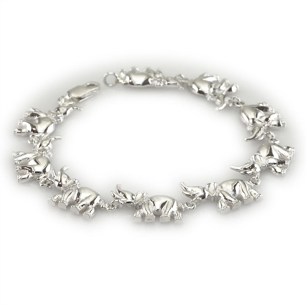 Elephant Link Bracelet, 7.5 Inches in 14k White Gold