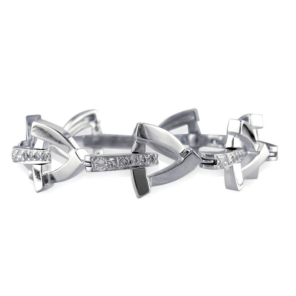 Ladies Diamond Bracelet, 1.70CT, Triangle and Bar Design in 14k White Gold