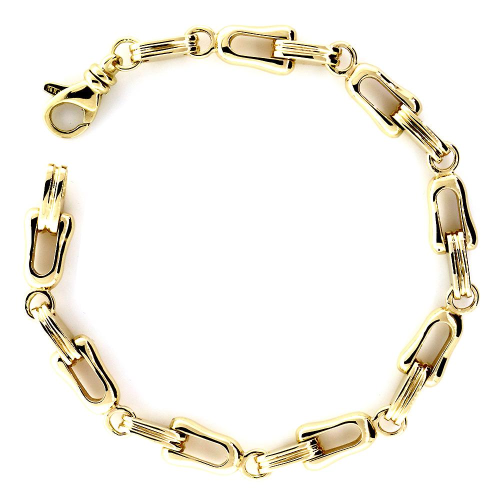 Mens Designer Shackle and Oval Links Bracelet in 14k Yellow Gold, 8.5 Inches