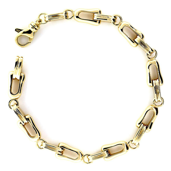 Mens Designer Shackle and Oval Links Bracelet in 14k Yellow Gold, 8.5 Inches