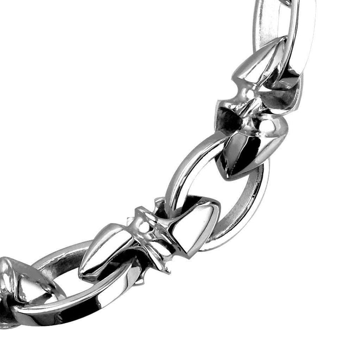 Mens Medium Size Twisted Bullet Style Link and Open Oval Links Bracelet in Sterling Silver, 8.5 Inches