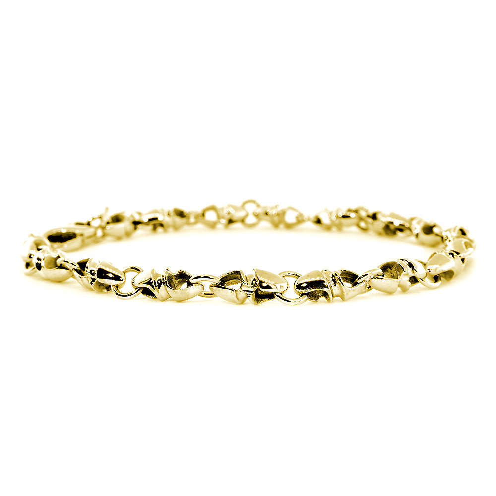 Mens or Ladies Small Size Twisted Bullet Style Link Bracelet in 14k Yellow Gold, 8 Inches