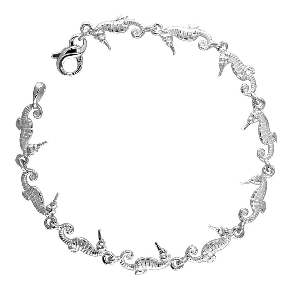 Mini Seahorse Links Bracelet in 14k White Gold