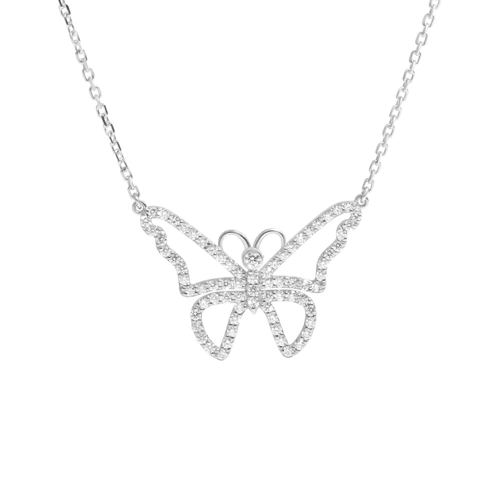 14k White Gold & Diamond Butterfly Necklace