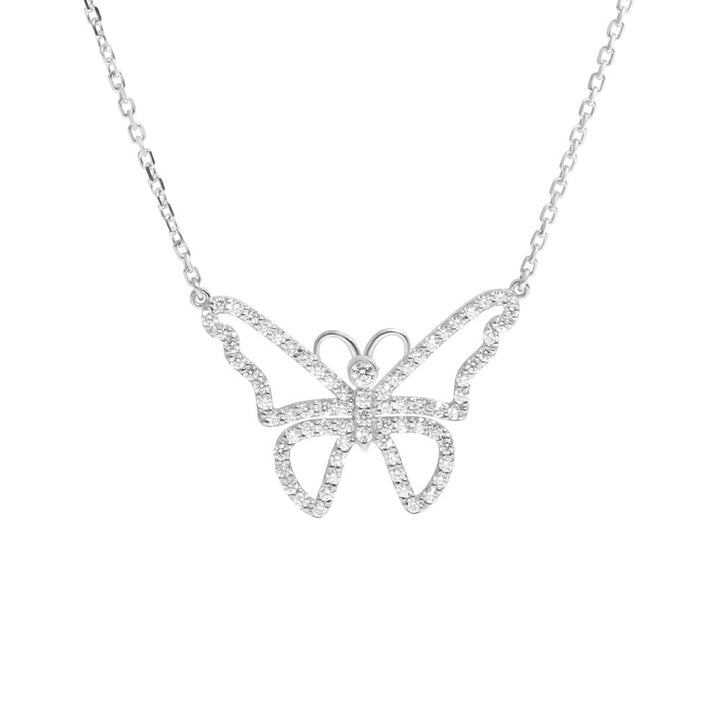 14k White Gold & Diamond Butterfly Necklace