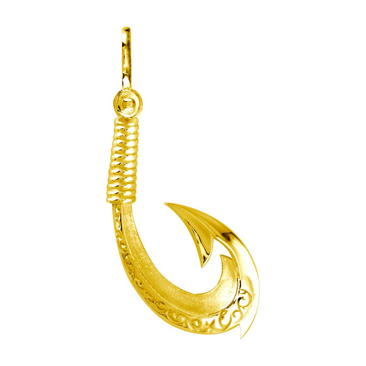 Large Hei Matau, Maori Tribal Fish Hook Charm in 14k Yellow Gold